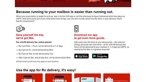 CVS '1-2 Day Rx Delivery' Web Page