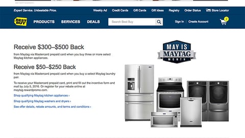 Best Buy 'May is Maytag Month' Web Page