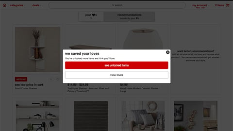 Target.com 'See Unlocked Items' Pop-Up Notification