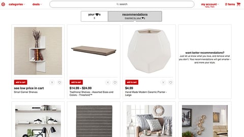 Target.com 'Recommendations' Tab