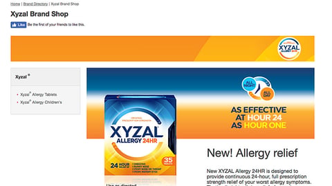 CVS 'Xyzal Brand Shop' Web Page