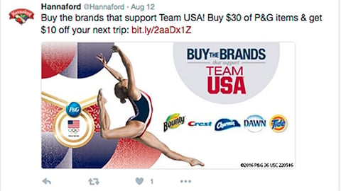 Hannaford P&G 'Support Team USA' Twitter Update