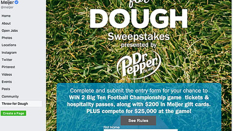 Meijer Dr Pepper 'Throw for Dough' Facebook Page