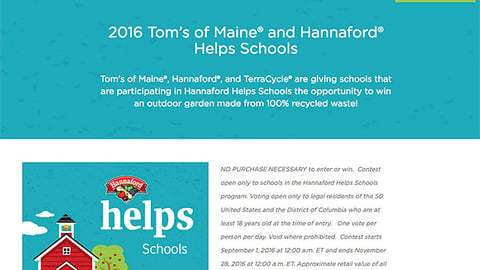 Hannaford Tom's of Maine 'Win an Outdoor Garden' Web Page