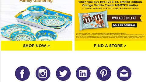 Dollar General Orange Vanilla Cream M&M's Email Ad 