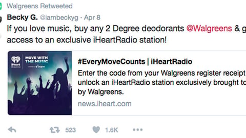 Walgreens Degree 'iHeartRadio' Retweet