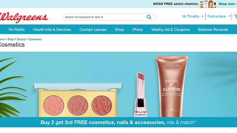 Walgreens 'Cosmetics' Landing Page