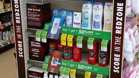 P&G Walgreens 'Score in the Redzone' Endcap