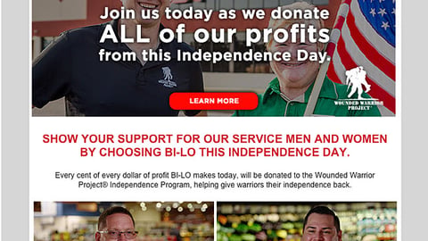 Bi-Lo 'Wounded Warrior Project' Email