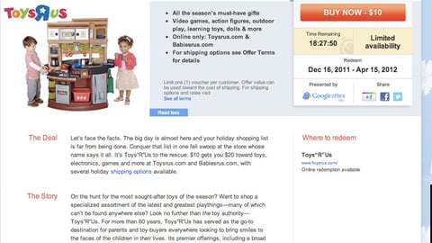 Toys "R" Us Google Offers Promo
