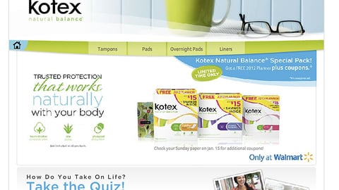 Kotex Natural Balance Walmart.com Page