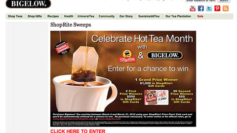 Bigelow ShopRite 'Hot Tea Month' Sweeps