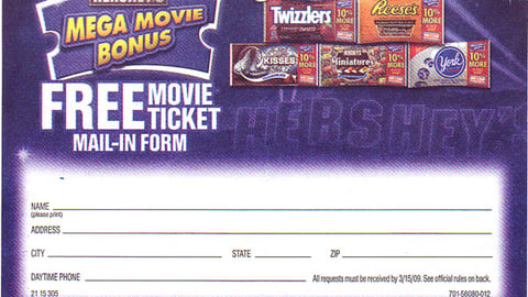 Hershey 'Mega Movie Bonus' Entry Form