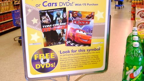 Albertsons 'Cars/M:I3' DVD Stanchion Sign