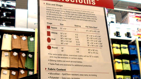 Bed Bath & Beyond 'How to Buy Tablecloths' Sign