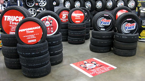 Pep Boys 'Oval Offers' Tire Display