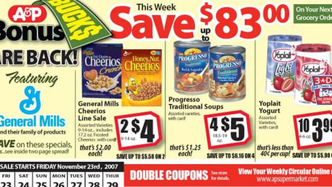 A&P 'Bonus Bucks' General Mills Feature