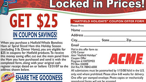 Acme Hatfield Holiday Rebate Feature