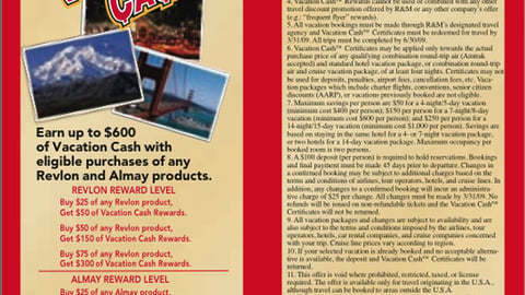 Walgreens, Revlon Vacation Cash Feature