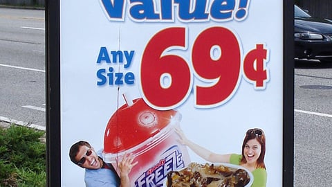 Speedway '69 Cent Beverage' Stanchion Sign