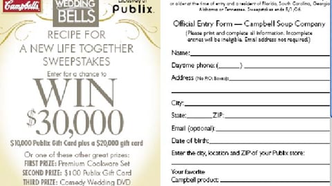 Publix/Campbell's 'Wedding Bells' Entry Form