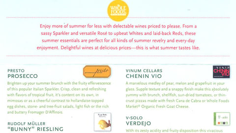Whole Foods 'Top Ten Wines' Handout