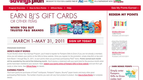 BJ's P&G 'Grow Your Savings' Microsite