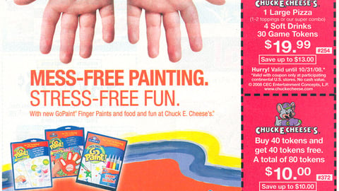 Elmers GoPaint Chuck E. Cheese's FSI