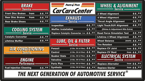 Parts Plus Menu Board