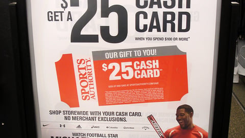 Sports Authority Baseball 'Cash Card' Stanchion Sign
