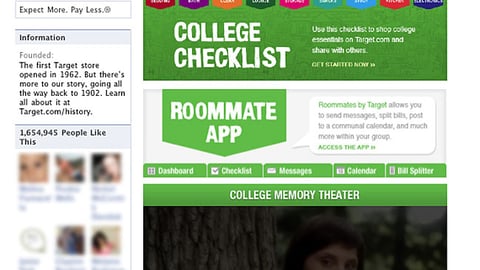 Target 'College Essentials 2010' Facebook Page