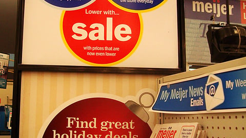 Meijer 'Lower Prices' Stanchion Sign