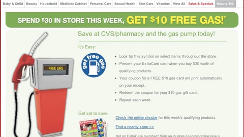 CVS 'Free Gas' Jump Page
