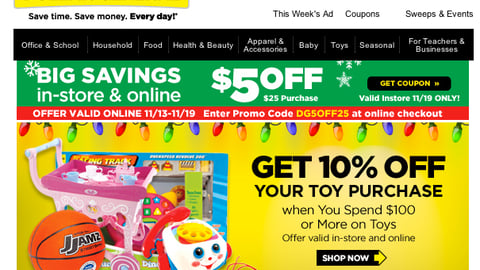 Dollar General Holiday Email