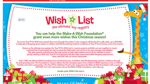 Toys "R" Us 'Make-A-Wish' Website