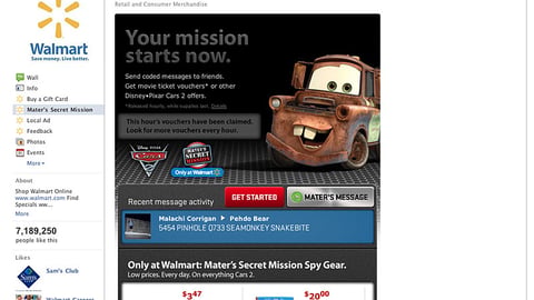 Walmart 'Mater's Secret Mission' Facebook Applet
