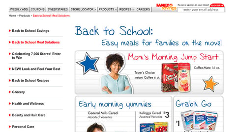 Family Dollar 'Back to School Meal Solutions' Microsite