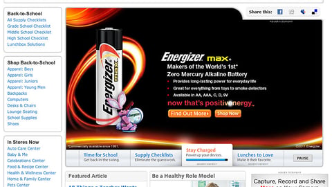 Walmart Energizer 'In Stores Now' Back-to-School Leaderboard Ad