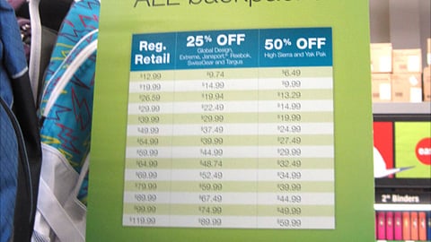 Staples Backpack Price Sign