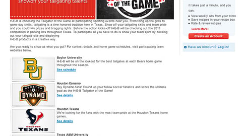 H-E-B 'Tailgater of the Game' Website