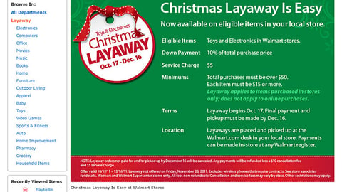 Walmart 'Christmas Layaway' Webpage