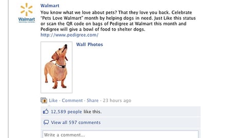 Walmart Pedigree Facebook Status Update