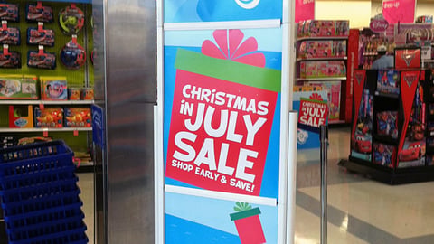 Toys "R" Us 'Christmas in July' Stanchion Sign
