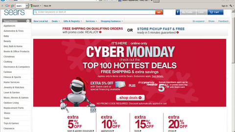 Sears 'Cyber Monday' Home Page
