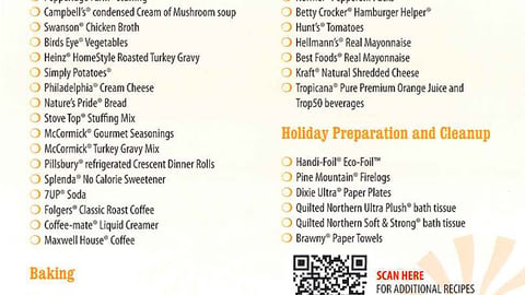Jewel-Osco 'Thanksgiving Handbook' Shopping List