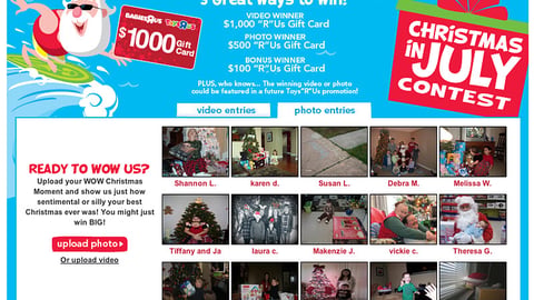 Toys "R" Us 'Christmas in July' Facebook Contest Page