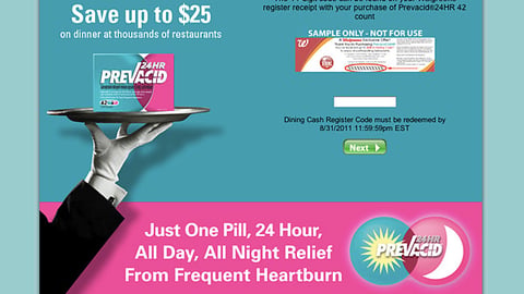 Prevacid Walgreens 'Dinner's on Us' Website