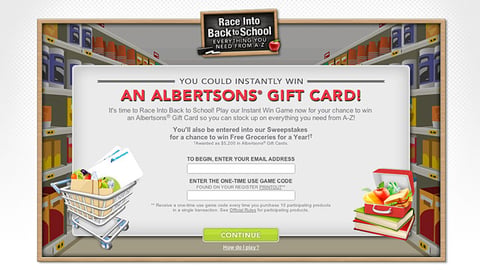 Albertsons 'Race Into Back to School' Home Page