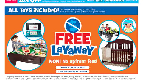 Toys "R" Us 'Free Layaway' Page