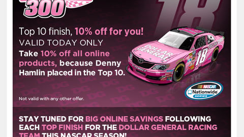 Dollar General NASCAR 'Top 10' Email